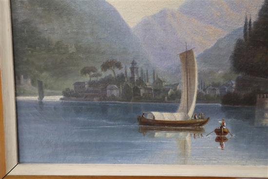 19th Century English School, oil on canvas, view of Villa Taverna, Torno, Lake Como, Italy, signed JK, 1854, 34 x 46cm